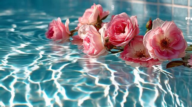 Pink roses floating in water
