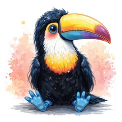 Fototapeta premium Pastel Toucan Clipart: Adorable Baby Bird Illustration with Colorful Beak, Isolated on White Background for Spring Designs and Crafts