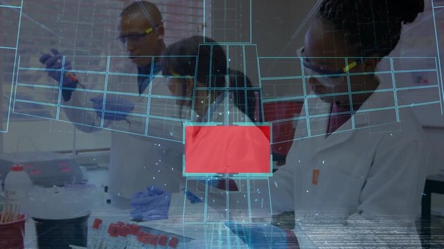 Animation of schema over diverse scientists in lab