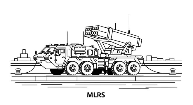 MLRS Rocket Launcher Military Vehicle - Line Art Illustration