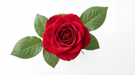 Fototapeta premium Red rose with fresh green leaves 