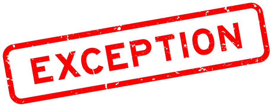 Grunge red exception word square rubber seal stamp on white background