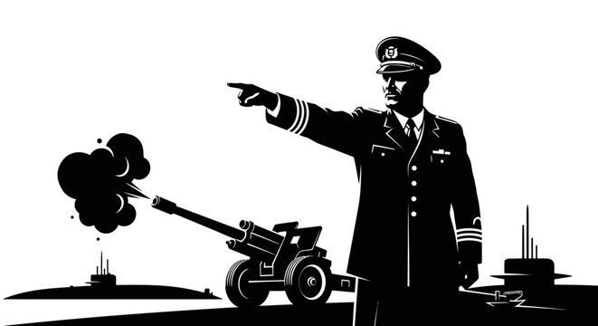Naval commander directing artillery fire with submarines offshore