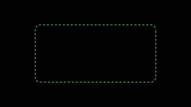 Dotted line rectangle frame animation on black background. Animation of a dotted line path from left to right point. border frame dotted line animation isolated on black screen. animation. 4k video