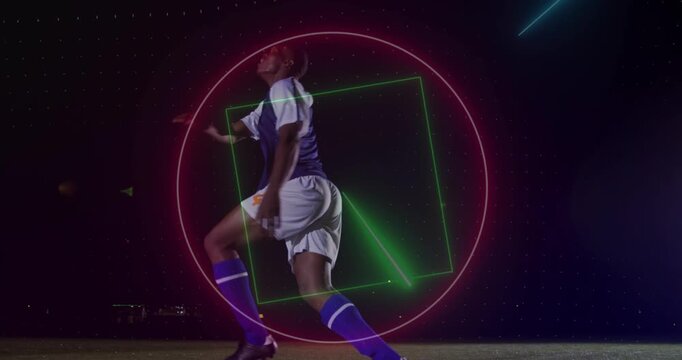 Animation of statistics human body rugby player over scope scanning