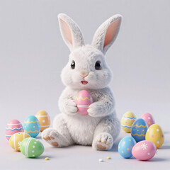 Fototapeta premium concept art, cute cartoon bunny crosslegged with easter eggs