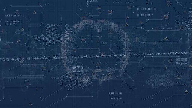 Animation of virus cell over screen with scientific data