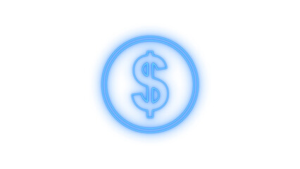A glowing blue neon dollar sign icon, symbolizing finance and monetary value, with a vibrant digital light effect, isolated on transparent background.