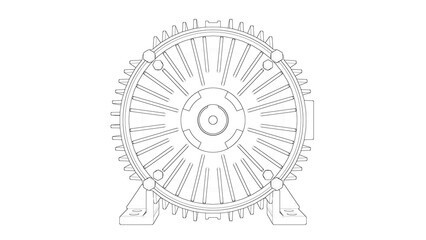 Naklejka premium Three-Phase Induction Electric Motor AC. Technical Drawing. 3D rendering isolated on white background. 3D Mesh, Sketch, Blueprint, Vector style or Drawing. Ideal for educational, engineering