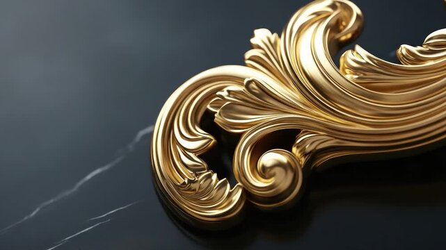 Intricate golden ornamental scrollwork on dark marbled surface with highlights