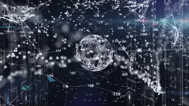 Animation of globe with connections and data processing