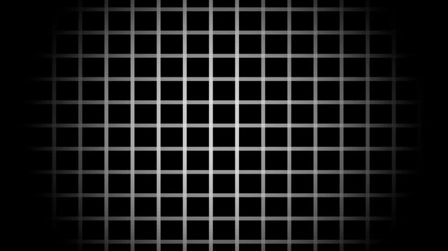Black background with animated thin white wireframe grid line fit for alpha channel or overlay layer. Mesh shiny tile-like creative animated video . Grid graph pattern moving vertically downward
