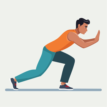 Man exerting maximum effort, pushing forward against a challenging barrier