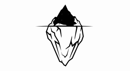A stark black and white illustration depicts an iceberg with a sharp peak above water © geppy