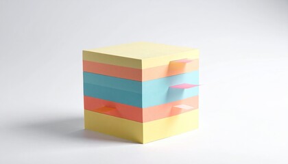 Obraz premium Stacked, multi-colored sticky notes cube with several individual notes sticking out
