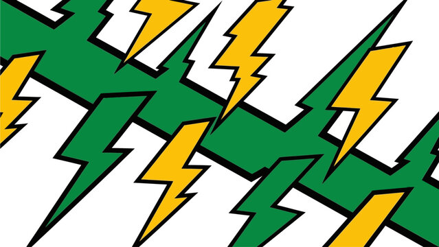 Vibrant and dynamic abstract geometric pattern with a powerful zigzag shape at its core, featuring energetic lines in yellow, green, and white on a striking dark background