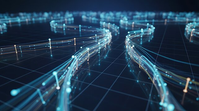High speed data flowing through multiple intertwined optical fibers on a vast digital network grid