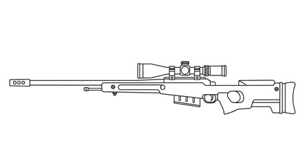 Sniper Rifle with Scope - Outline Drawing