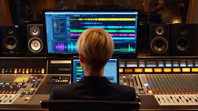 Person working on audio mixing in studio