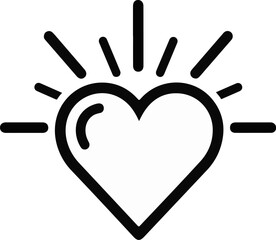 Obraz premium A bold, black outline of a heart with radiating lines signifying light or energy