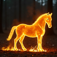 Fototapeta premium Horse on Fire with Flaming Mane Dramatic. Generative ai.