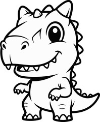 Fototapeta premium A cartoon dinosaur with large eyes and sharp teeth, standing on its hind legs