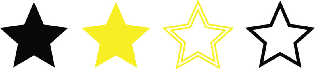 Obraz premium Set of Star Icons Featuring Black, Yellow, and Outline Stars for Rating, Reviews, and Feedback DesignSet of Star Icons 