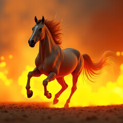 Naklejka premium Horse on Fire with Flaming Mane Dramatic. Generative ai.