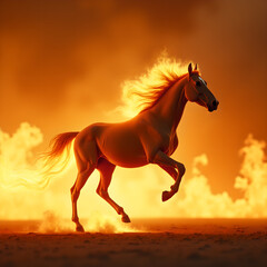 Horse on Fire with Flaming Mane Dramatic. Generative ai.