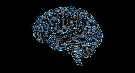 Futuristic Digital Brain Illustration with Circuitry.