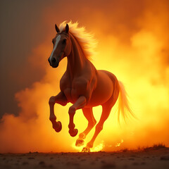 Horse on Fire with Flaming Mane Dramatic. Generative ai.