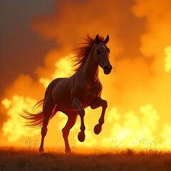 Horse on Fire with Flaming Mane Dramatic. Generative ai.