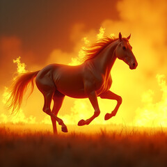 Obraz premium Horse on Fire with Flaming Mane Dramatic. Generative ai.