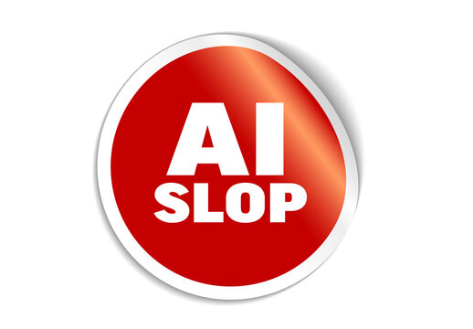 Red AI Slop Sticker Icon Isolated on White Background