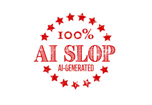 Red 100 Percent AI Slop Distressed Rubber Stamp Graphic