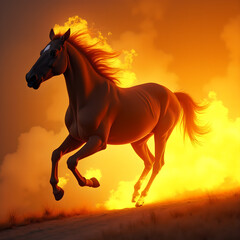 Horse on Fire with Flaming Mane Dramatic. Generative ai.