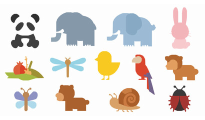 Children cartoon animals birds and insects vector collection cute wildlife characters isolated on white background © Wahida