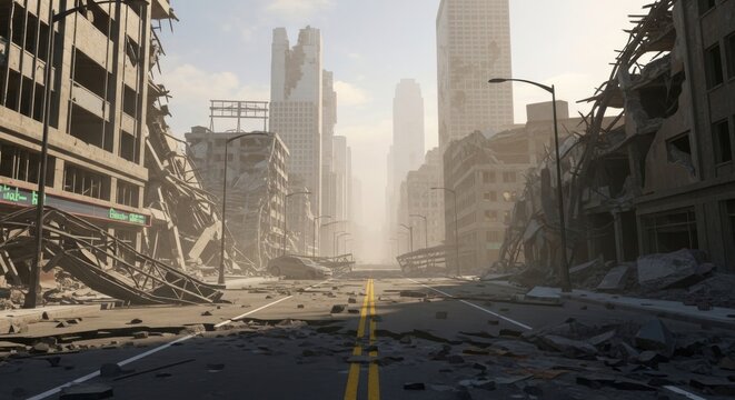 Destroyed City Street Scene