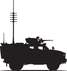Armored military vehicle vector silhouette transport illustration line art antenna details