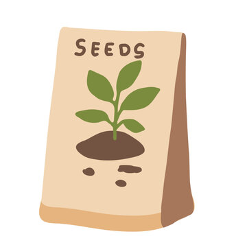 Vector illustration on the theme of spring and gardening. A paper bag with seeds for seedlings.