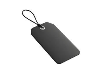 Blank black tag with string isolated on transparent background