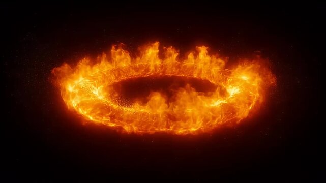 Dramatic and intense fiery ring blazing against a stark black background