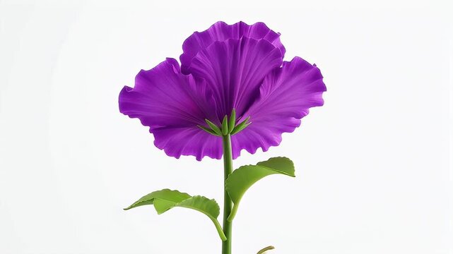 Striking vibrant purple hibiscus flower with lush green stem and leaves