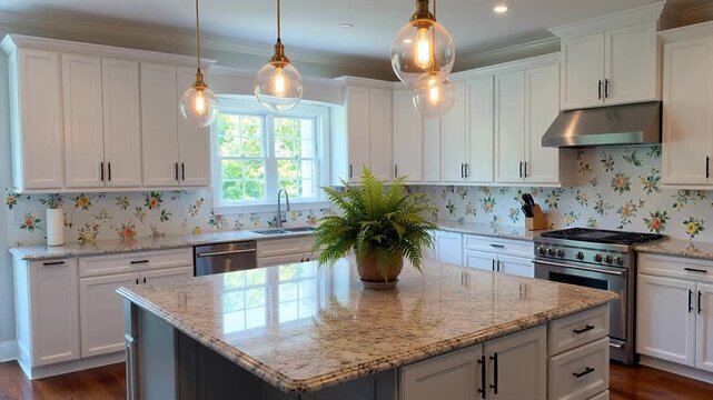 Modern kitchen with floral backsplash