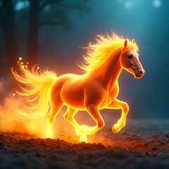 Fototapeta premium Horse on Fire with Flaming Mane Dramatic. Generative ai.