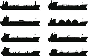 Obraz premium Tanker ship silhouette vector icon set isolated