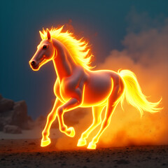 Fototapeta premium Horse on Fire with Flaming Mane Dramatic. Generative ai.