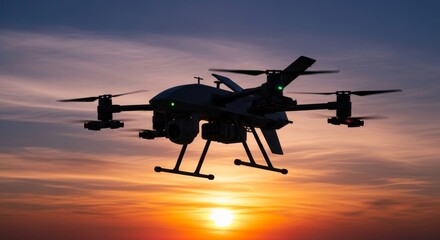 Drone Flying Against Sunset Sky