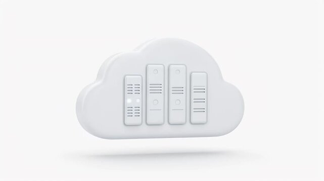 Minimalist white cloud server illustration representing cloud computing technology infrastructure