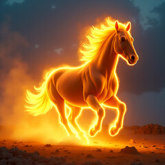 Fototapeta premium Horse on Fire with Flaming Mane Dramatic. Generative ai.